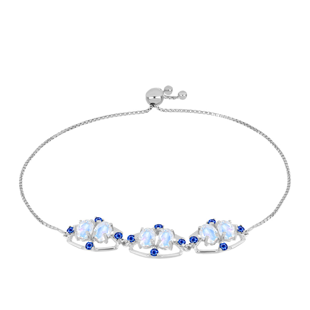 Pulsera de Plata con Zafiro Azul Australiano y Piedra Lunar Arco Iris