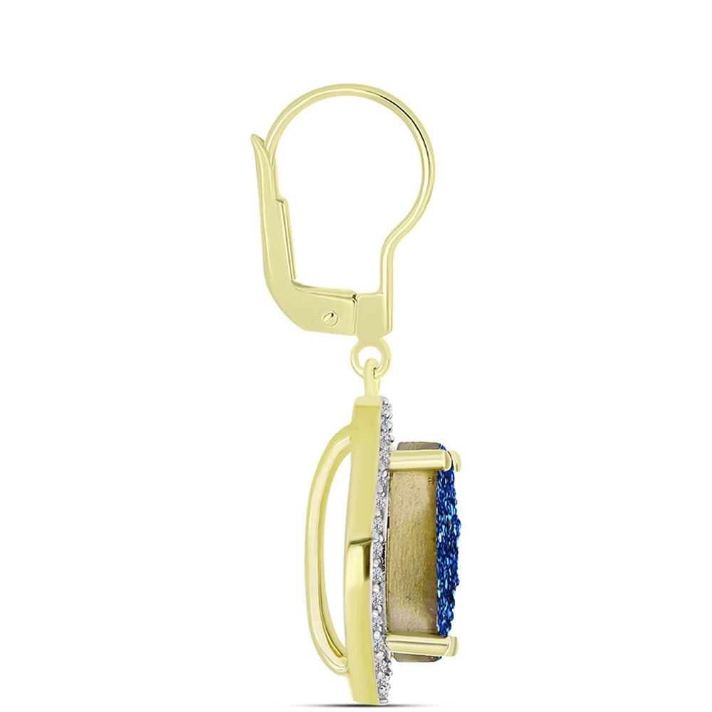 Pendientes de Plata Bañada en Oro con Drusa Azul y Topacio Blanco 2 