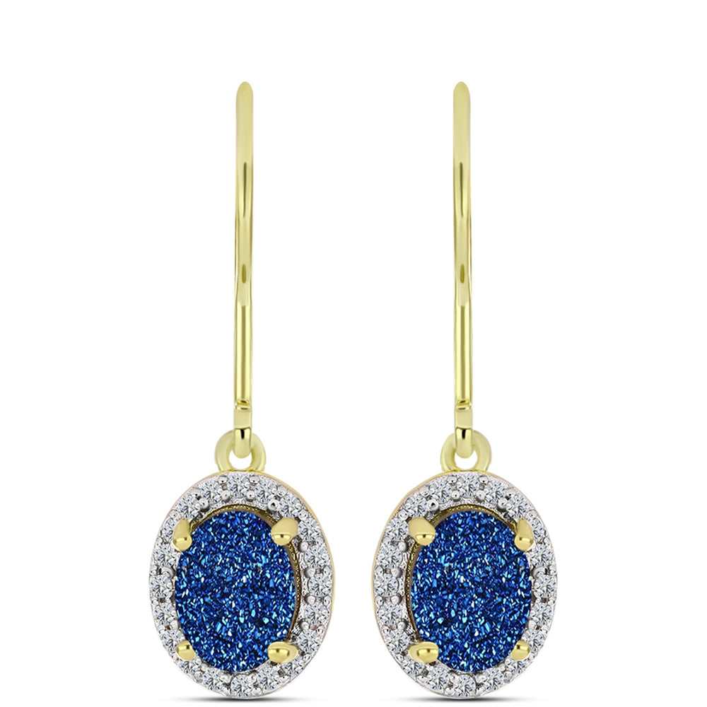 Pendientes de Plata Bañada en Oro con Drusa Azul y Topacio Blanco 1 