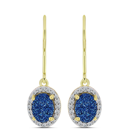 Pendientes de Plata Bañada en Oro con Drusa Azul y Topacio Blanco