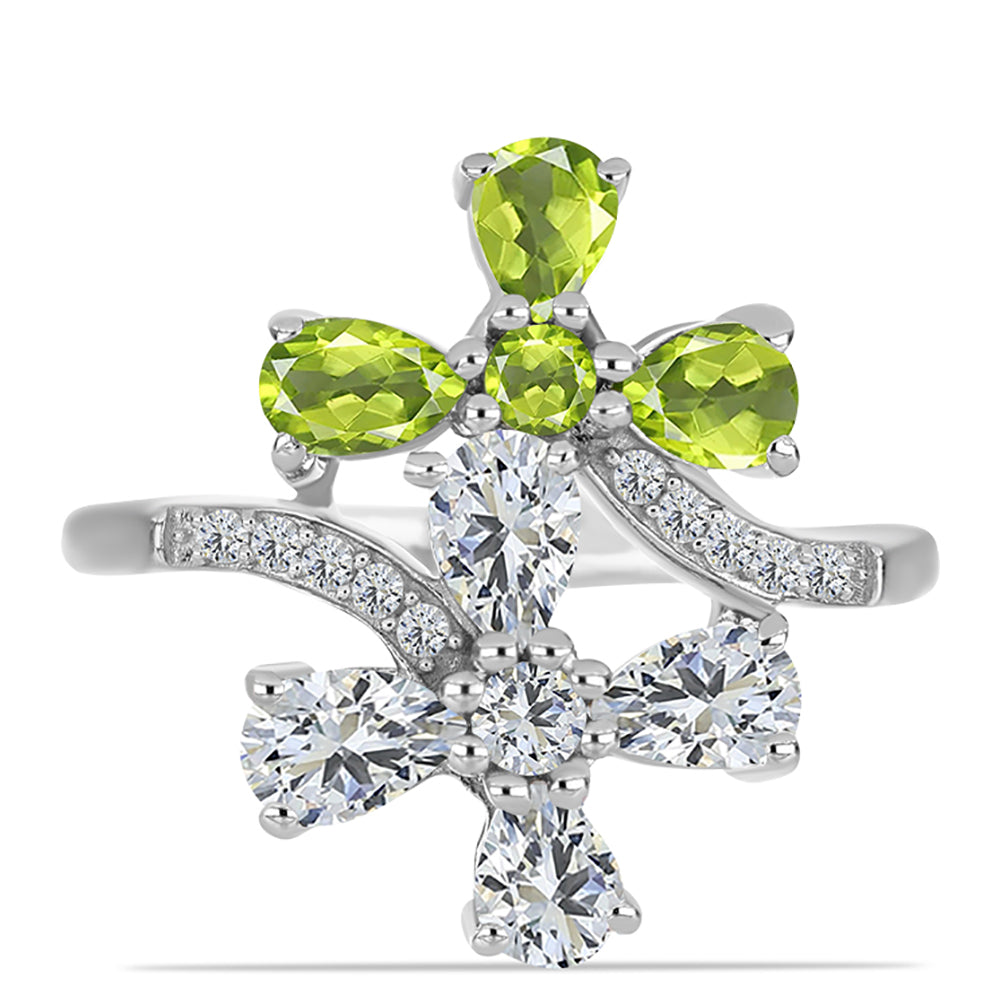 Anillo de Plata con Peridoto de Changbai y Topacio Blanco 1 