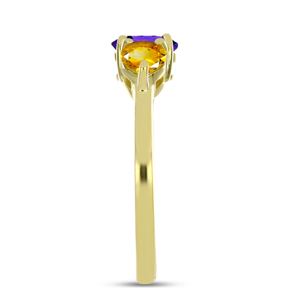 Anillo de Plata Bañada en Oro con Amatista de Marruecos y Citrino de los Montes Urales 4 
