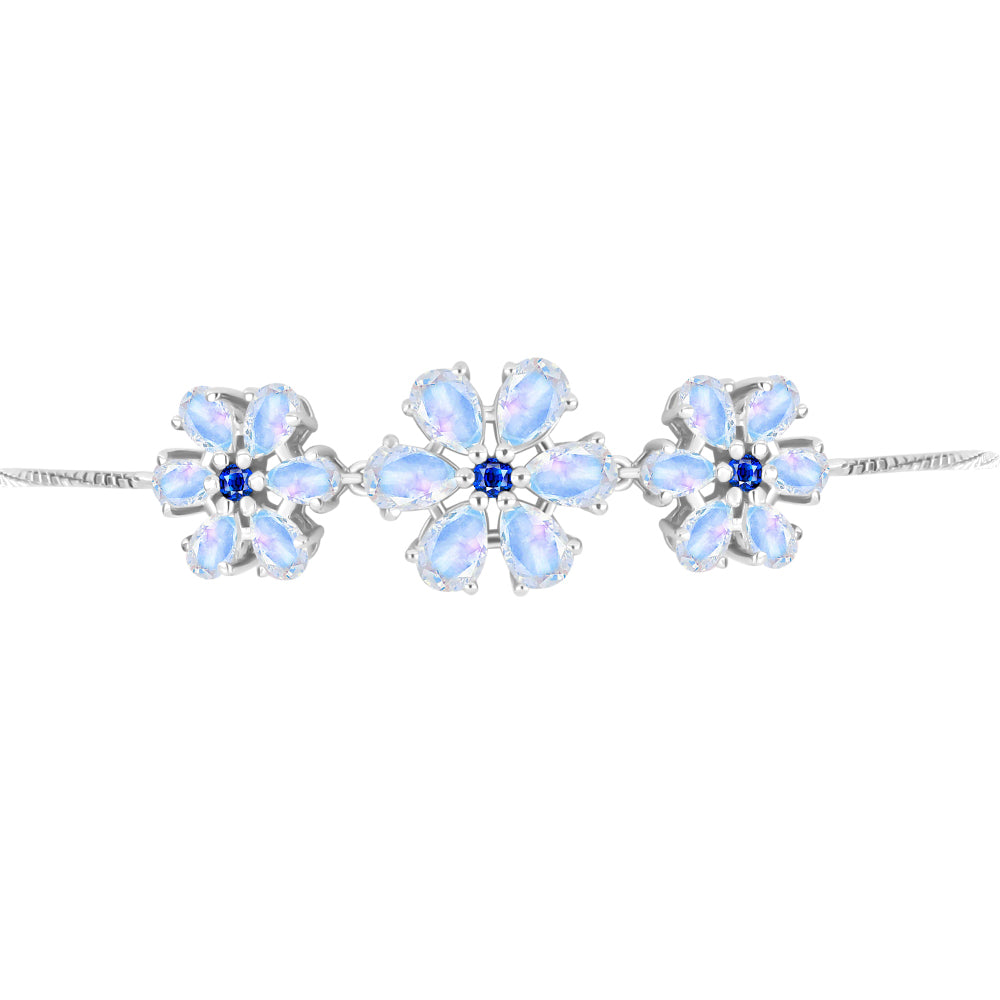 Pulsera de Plata con Zafiro Azul Australiano y Piedra Lunar Arco Iris