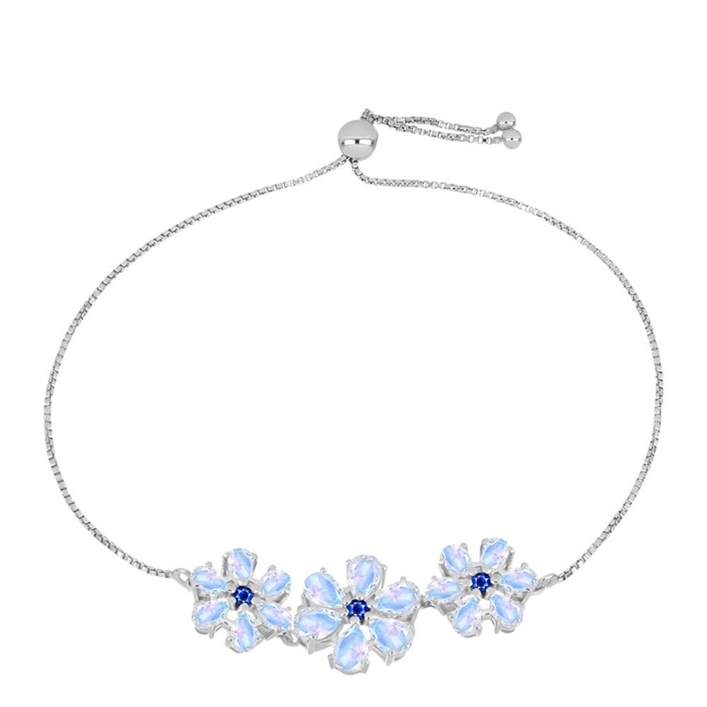 Pulsera de Plata con Zafiro Azul Australiano y Piedra Lunar Arco Iris 1 