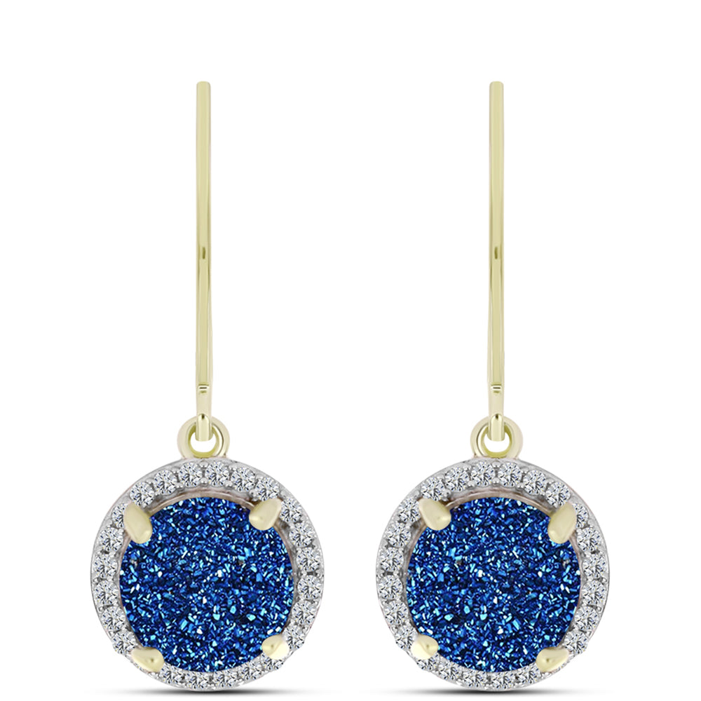 Pendientes de Plata Bañada en Oro con Drusa Azul y Topacio Blanco