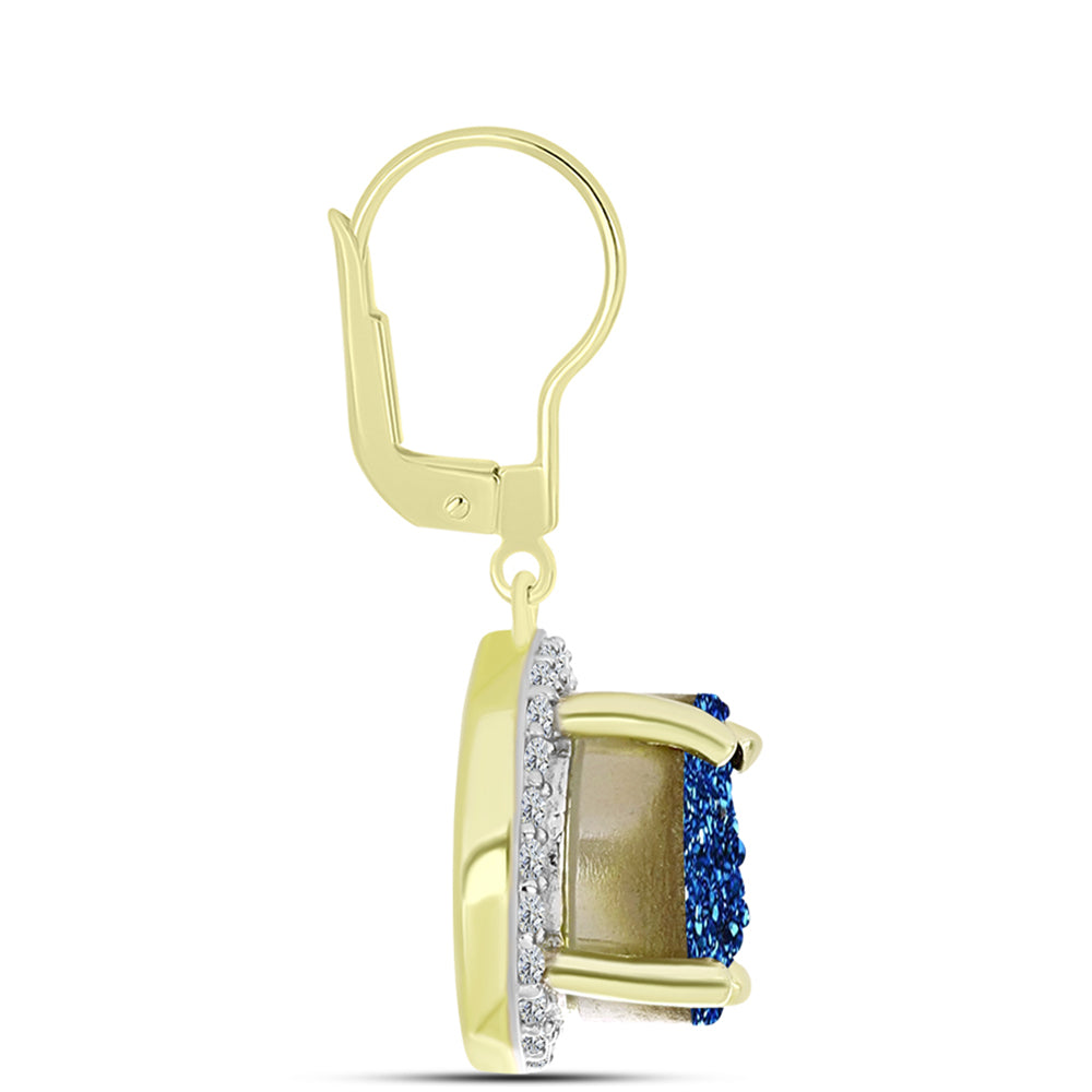 Pendientes de Plata Bañada en Oro con Drusa Azul y Topacio Blanco