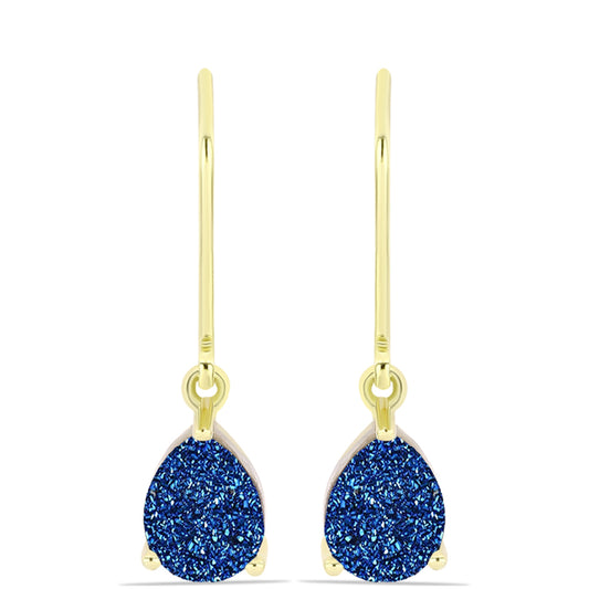 Pendientes de Plata Bañada en Oro con Drusa Azul