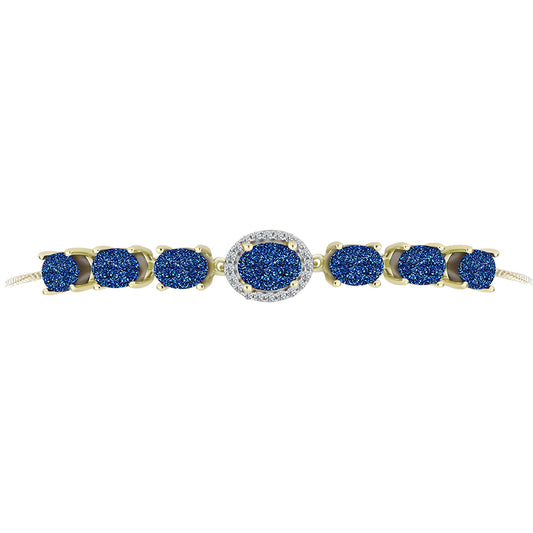 Pulsera de Plata Bañada en Oro con Drusa Azul y Topacio Blanco