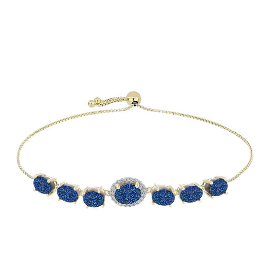 Pulsera de Plata Bañada en Oro con Drusa Azul y Topacio Blanco