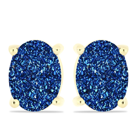 Pendientes de Plata Bañada en Oro con Drusa Azul