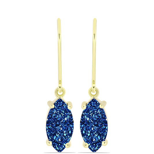 Pendientes de Plata Bañada en Oro con Drusa Azul