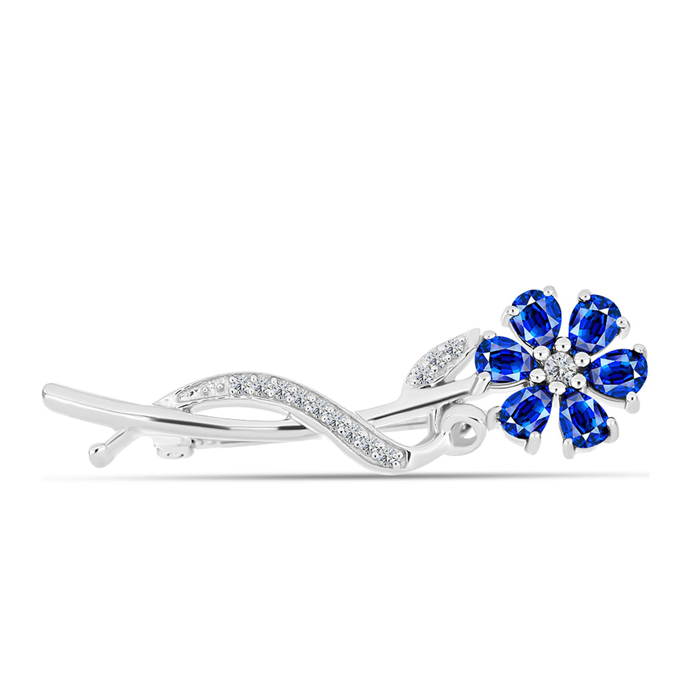 Broche de Plata con Zafiro Azul Australiano y Topacio Blanco 1 