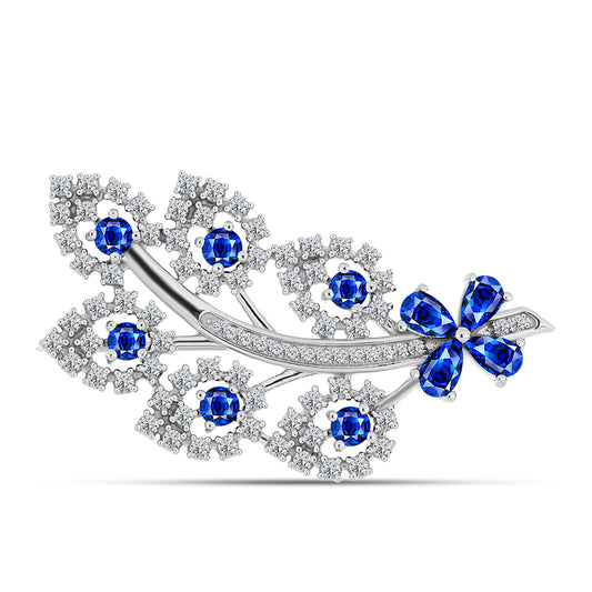 Broche de Plata con Zafiro Azul Australiano y Topacio Blanco