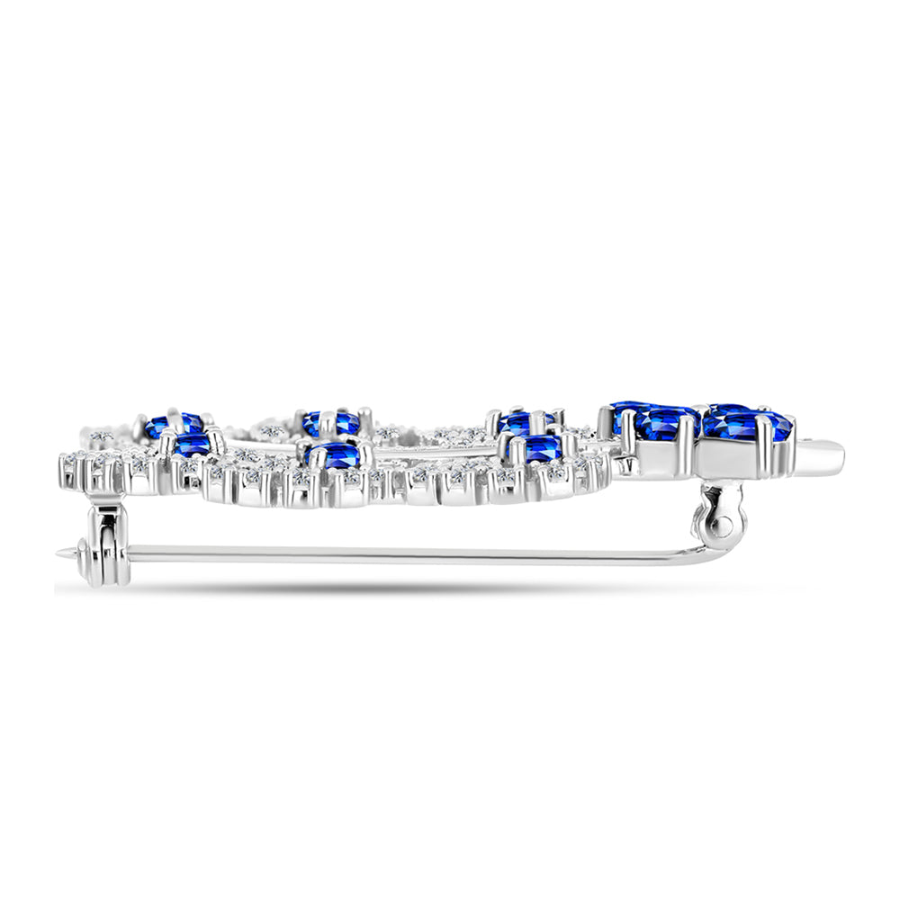 Broche de Plata con Zafiro Azul Australiano y Topacio Blanco 2 