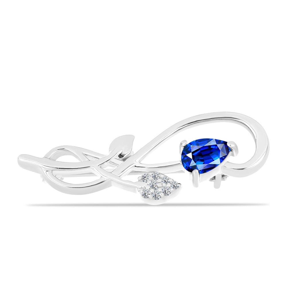 Broche de Plata con Zafiro Azul Australiano y Topacio Blanco 1 