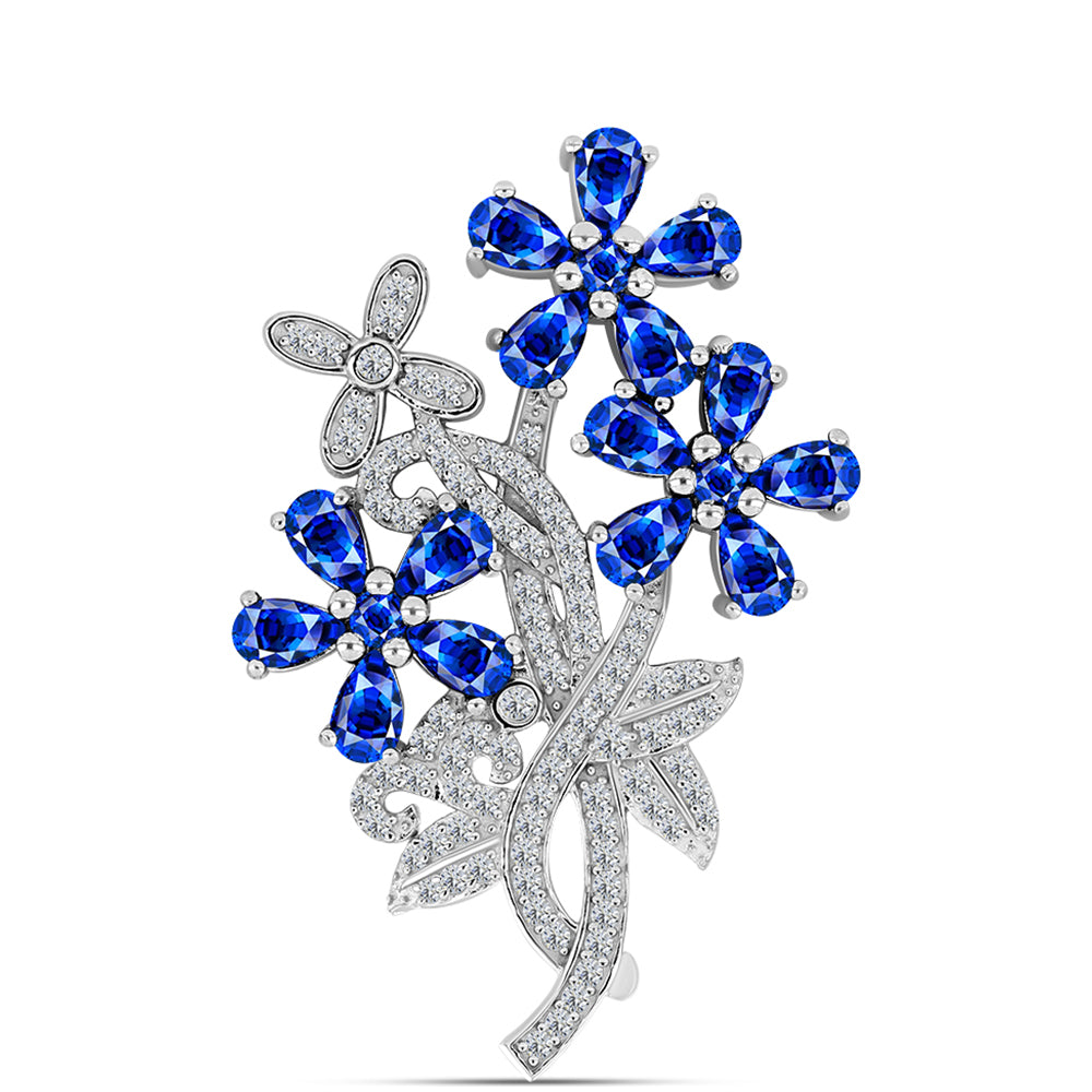 Broche de Plata con Zafiro Azul Australiano y Topacio Blanco 1 