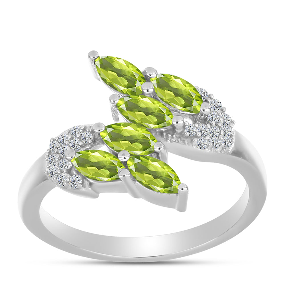 Anillo de Plata con Peridoto de Changbai y Topacio Blanco