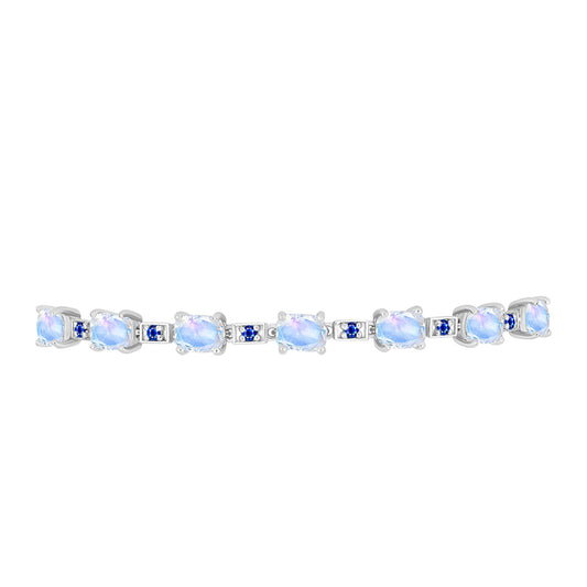 Pulsera de Plata con Zafiro Azul Australiano y Piedra Lunar Arco Iris