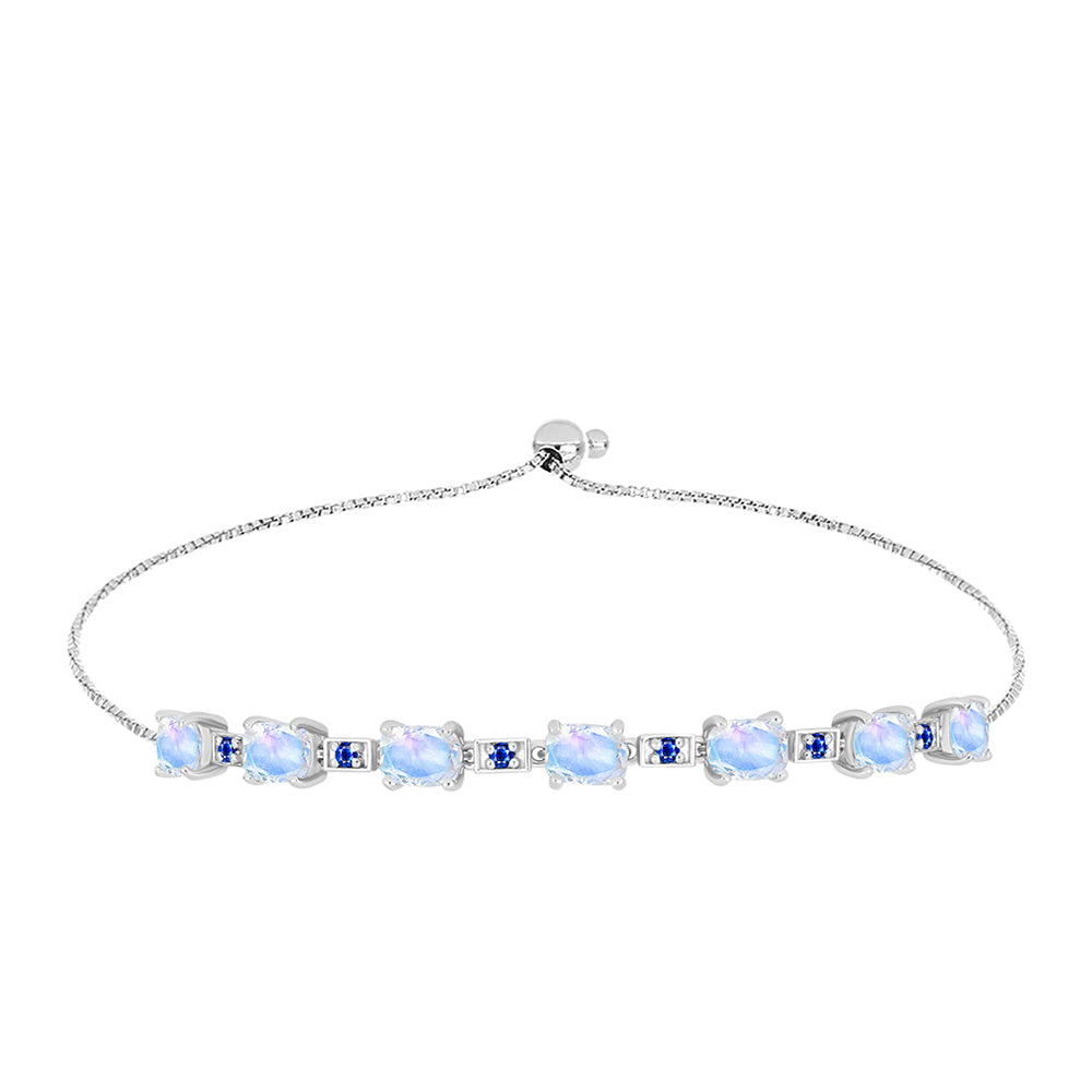 Pulsera de Plata con Zafiro Azul Australiano y Piedra Lunar Arco Iris 1 