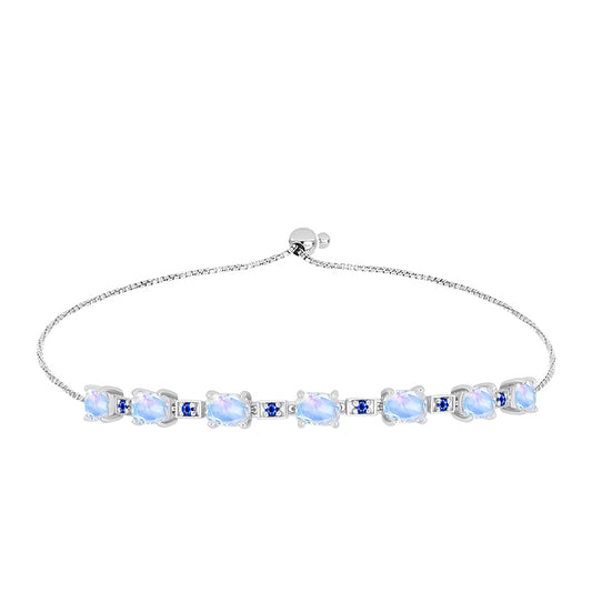 Pulsera de Plata con Zafiro Azul Australiano y Piedra Lunar Arco Iris
