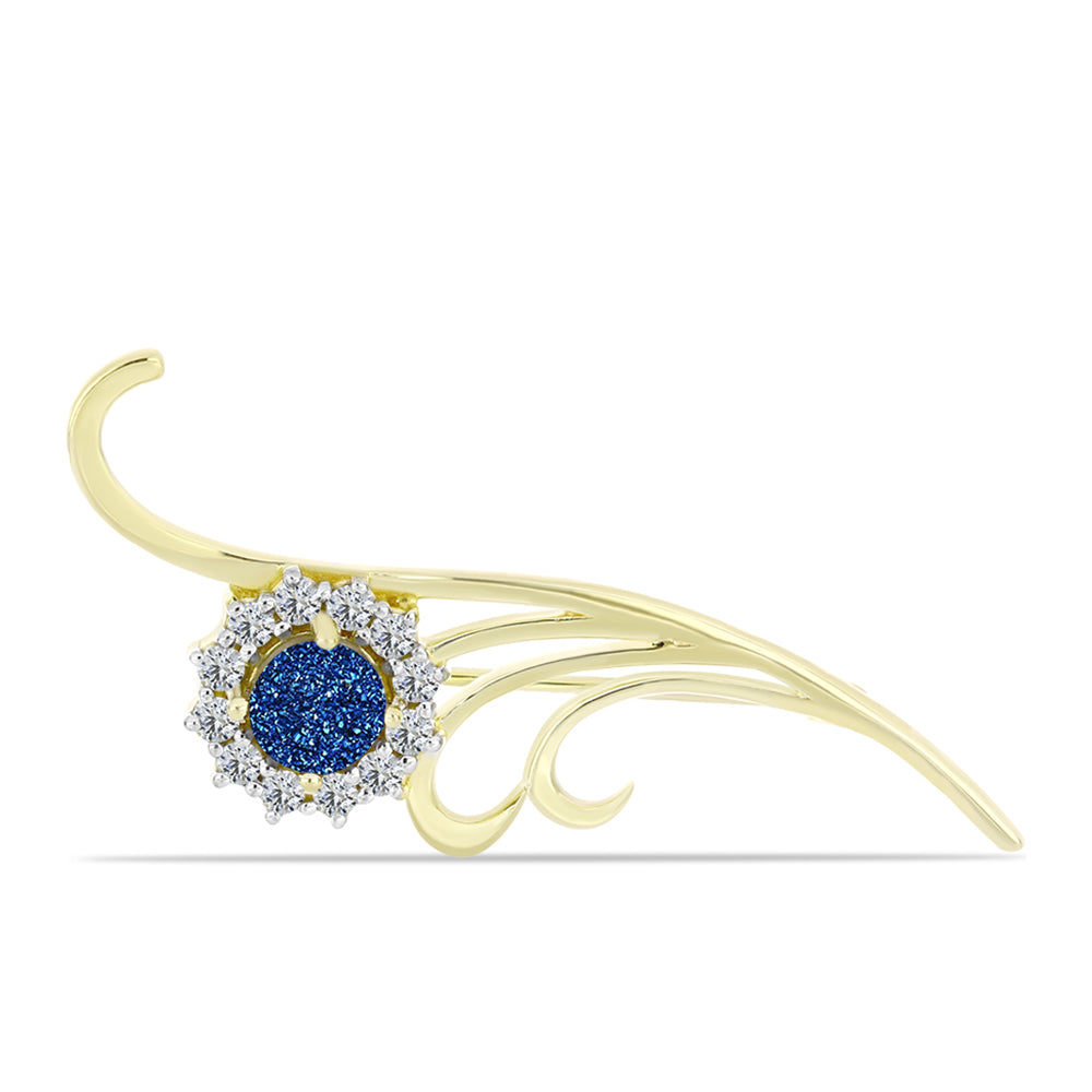 Broche de Plata Bañada en Oro con Drusa Azul y Topacio Blanco