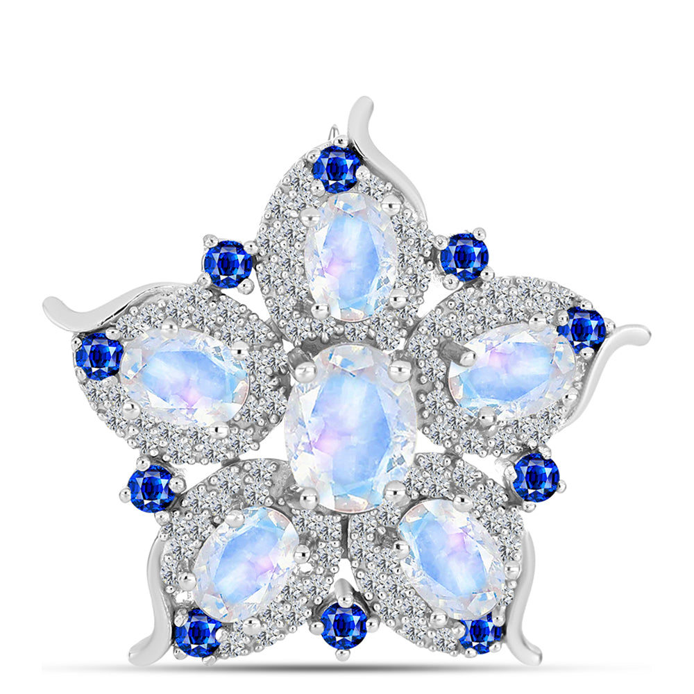 Broche de Plata con Zafiro Azul Australiano y Piedra Lunar Arco Iris 1 