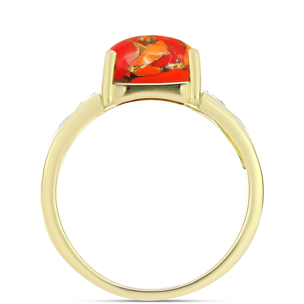 Anillo de Plata Bañada en Oro con Turquesa de Mohave y Topacio Blanco