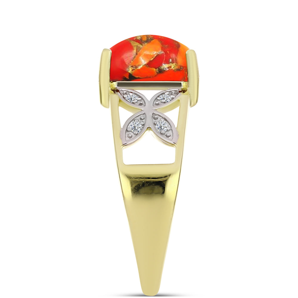 Anillo de Plata Bañada en Oro con Turquesa de Mohave y Topacio Blanco 4 