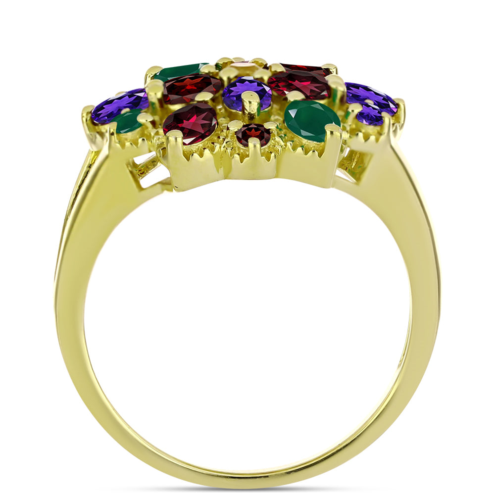 Anillo de Plata Bañada en Oro con Amatista de Marruecos y Ágata Verde 2 