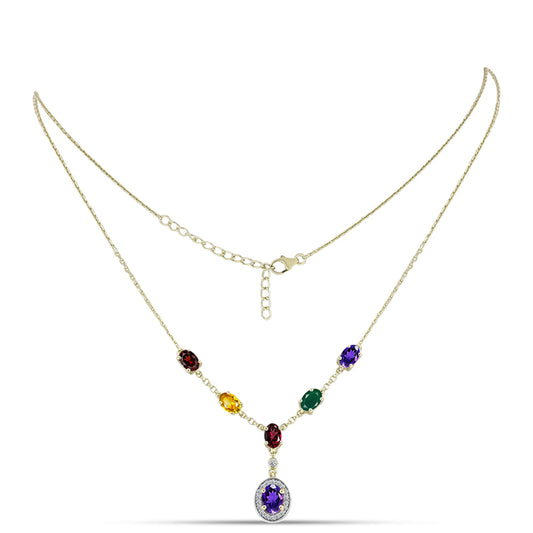 Collar de Plata Bañada en Oro con Amatista de Marruecos y Citrino de los Montes Urales