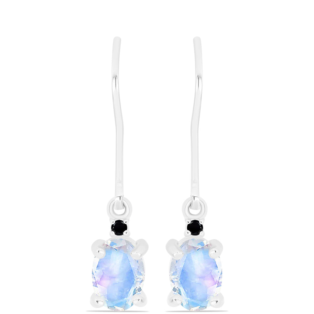 Pendientes de Plata con Zafiro Azul Australiano y Piedra Lunar Arco Iris