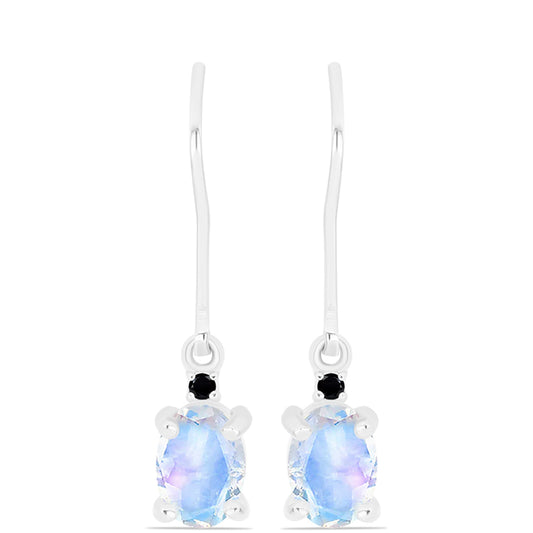 Pendientes de Plata con Zafiro Azul Australiano y Piedra Lunar Arco Iris