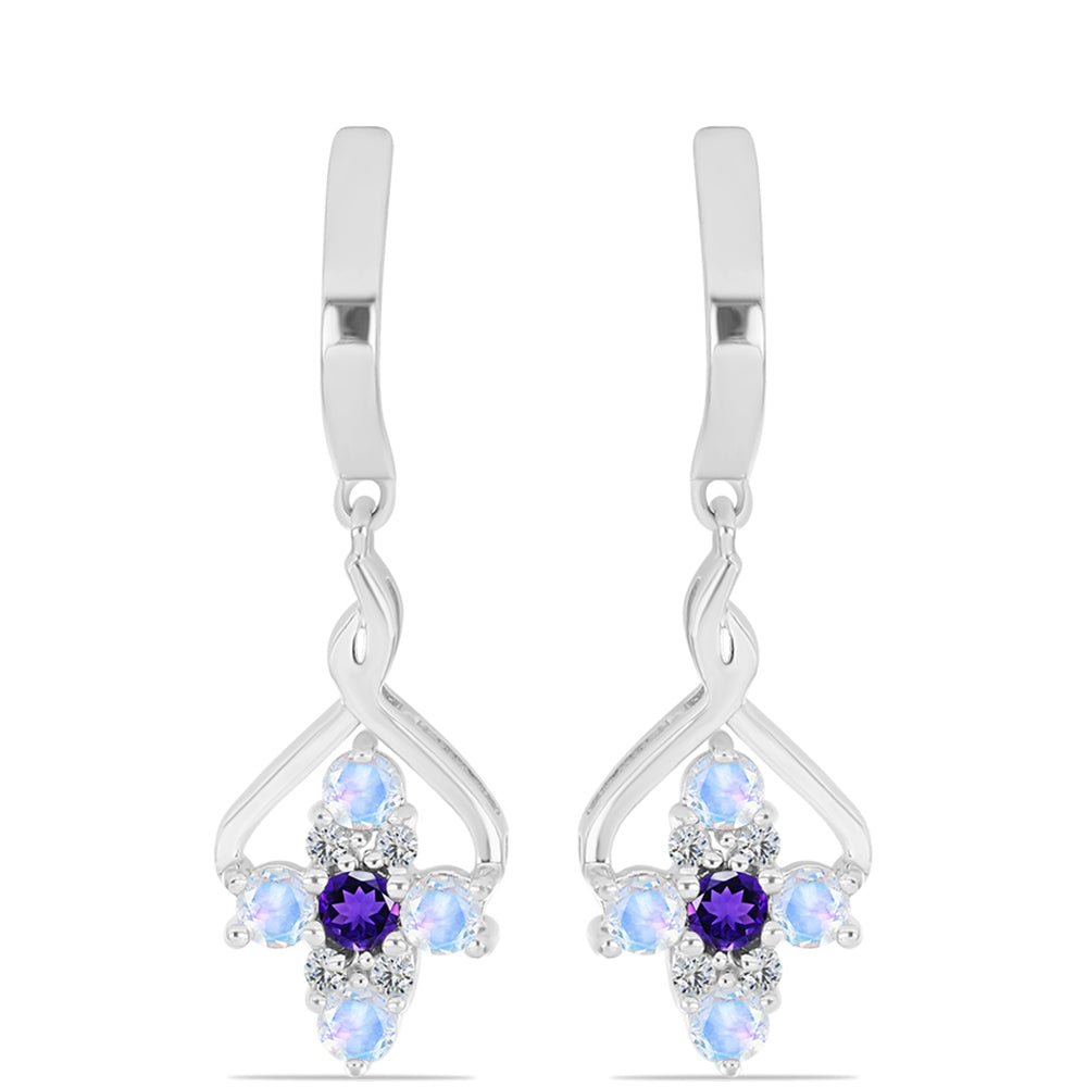 Pendientes de Plata con Zafiro Azul Australiano y Piedra Lunar Arco Iris