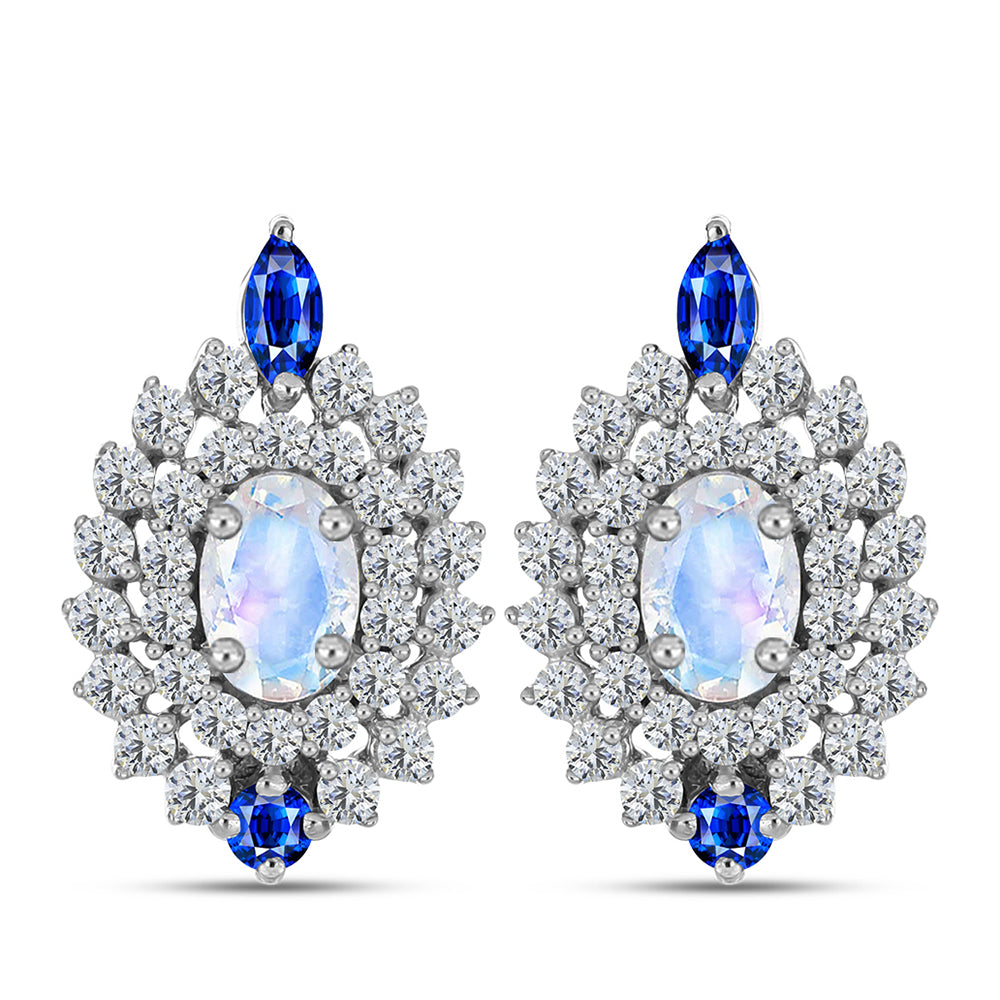 Pendientes de Plata con Zafiro Azul Australiano y Piedra Lunar Arco Iris 1 