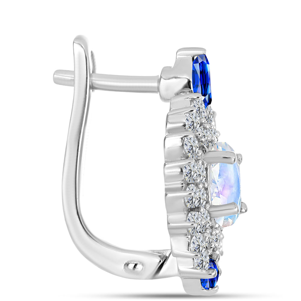 Pendientes de Plata con Zafiro Azul Australiano y Piedra Lunar Arco Iris