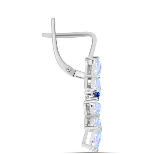 Pendientes de Plata con Zafiro Azul Australiano y Piedra Lunar Arco Iris