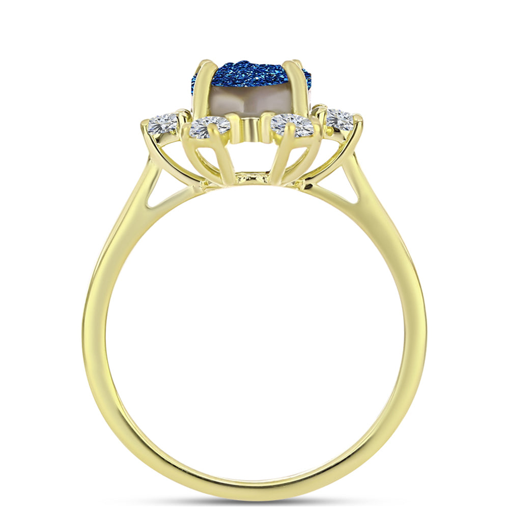 Anillo de Plata Bañada en Oro con Drusa Azul y Topacio Blanco 2 