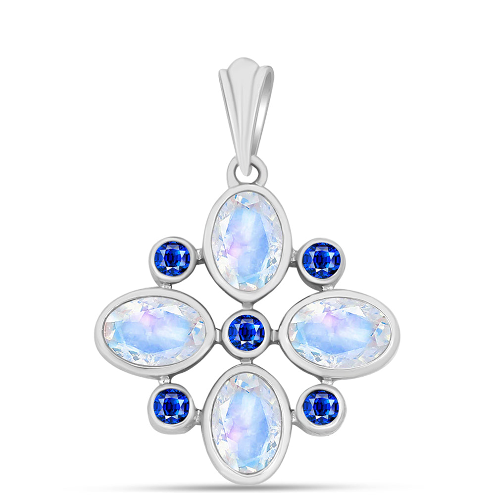 Colgante de Plata con Zafiro Azul Australiano y Piedra Lunar Arco Iris 1 