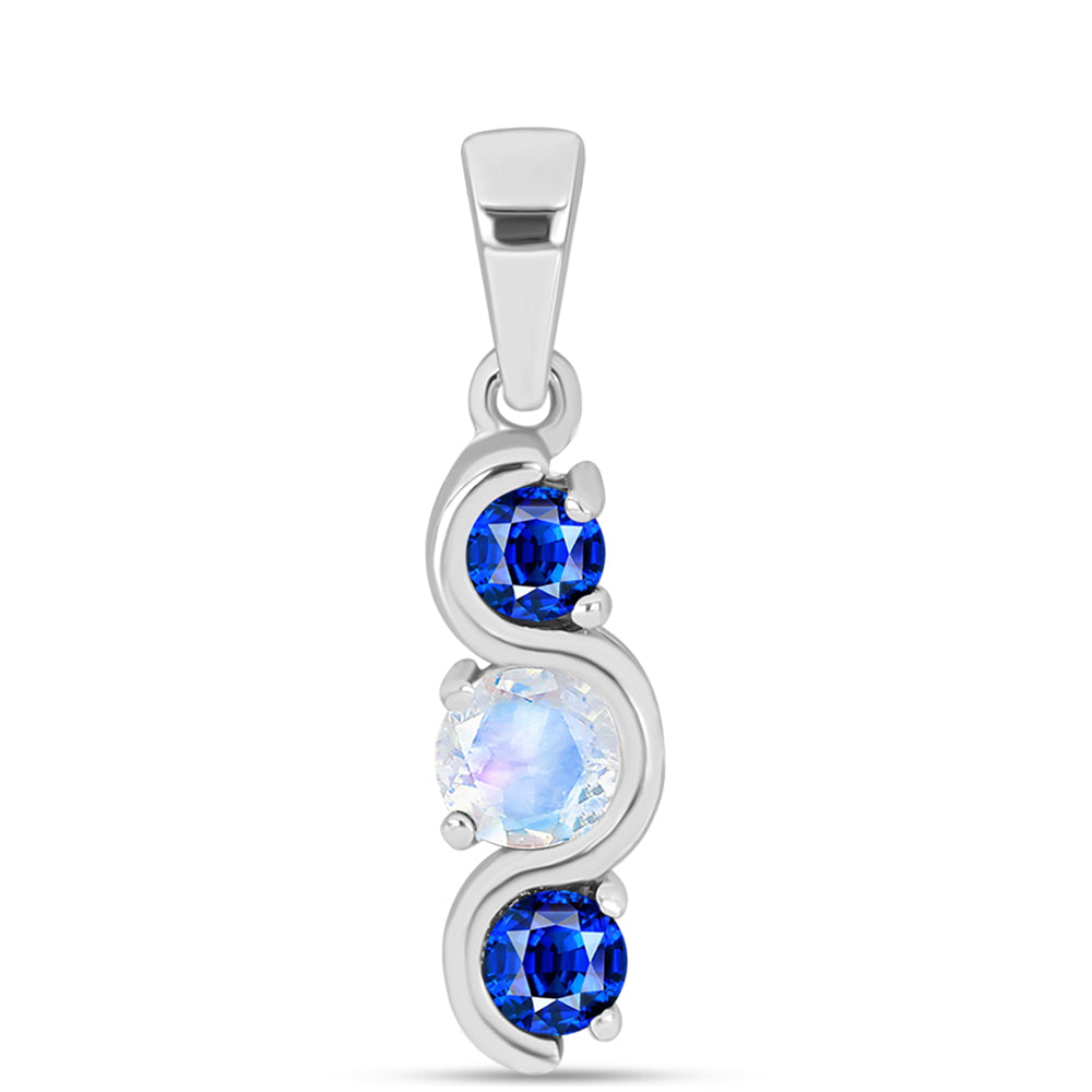 Colgante de Plata con Zafiro Azul Australiano y Piedra Lunar Arco Iris