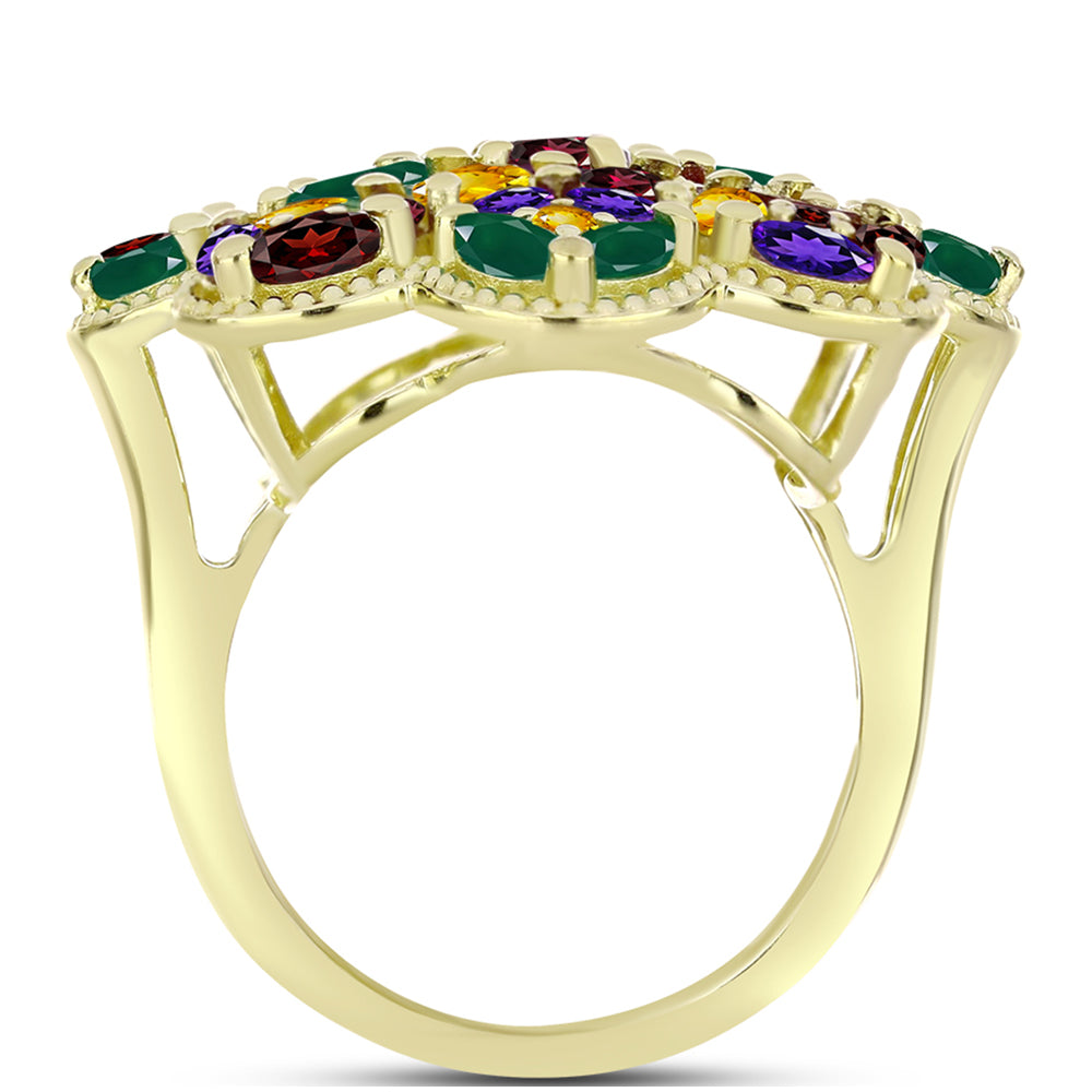 Anillo de Plata Bañada en Oro con Amatista de Marruecos y Citrino de los Montes Urales 2 