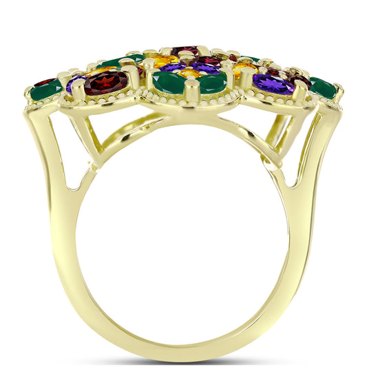 Anillo de Plata Bañada en Oro con Amatista de Marruecos y Citrino de los Montes Urales