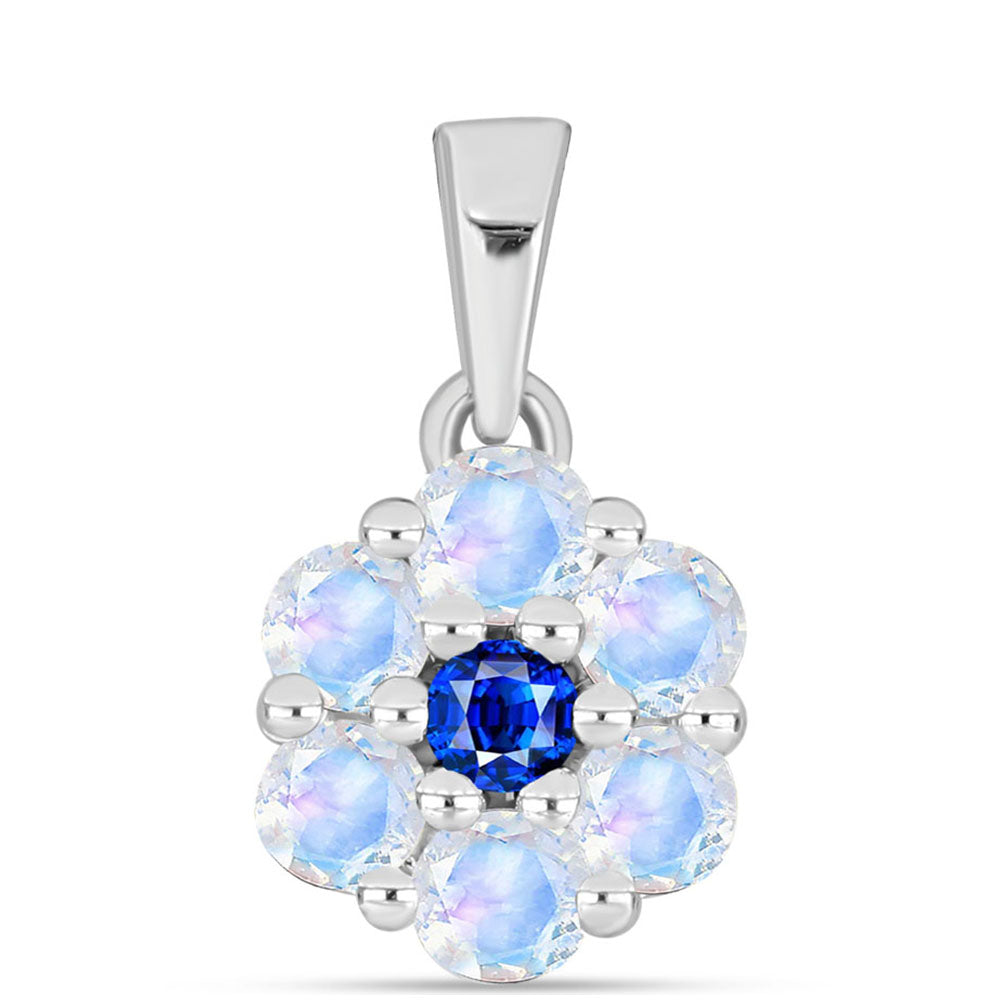 Colgante de Plata con Zafiro Azul Australiano y Piedra Lunar Arco Iris