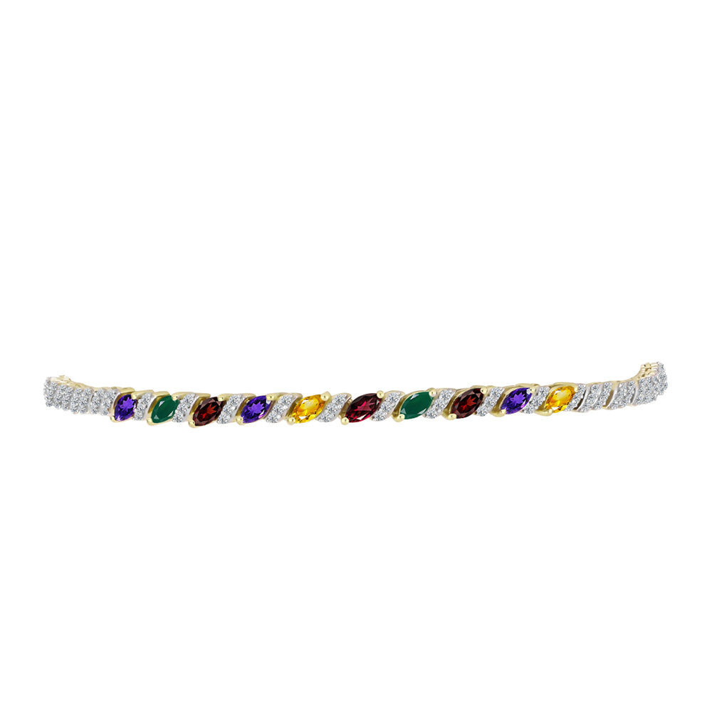 Pulsera de Plata Bañada en Oro con Amatista de Marruecos y Citrino de los Montes Urales