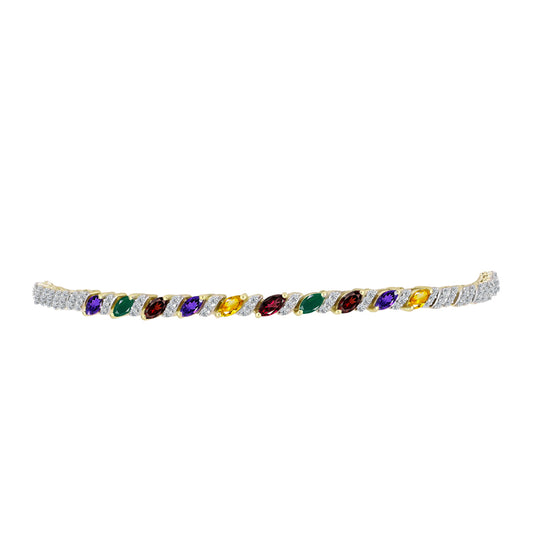 Pulsera de Plata Bañada en Oro con Amatista de Marruecos y Citrino de los Montes Urales