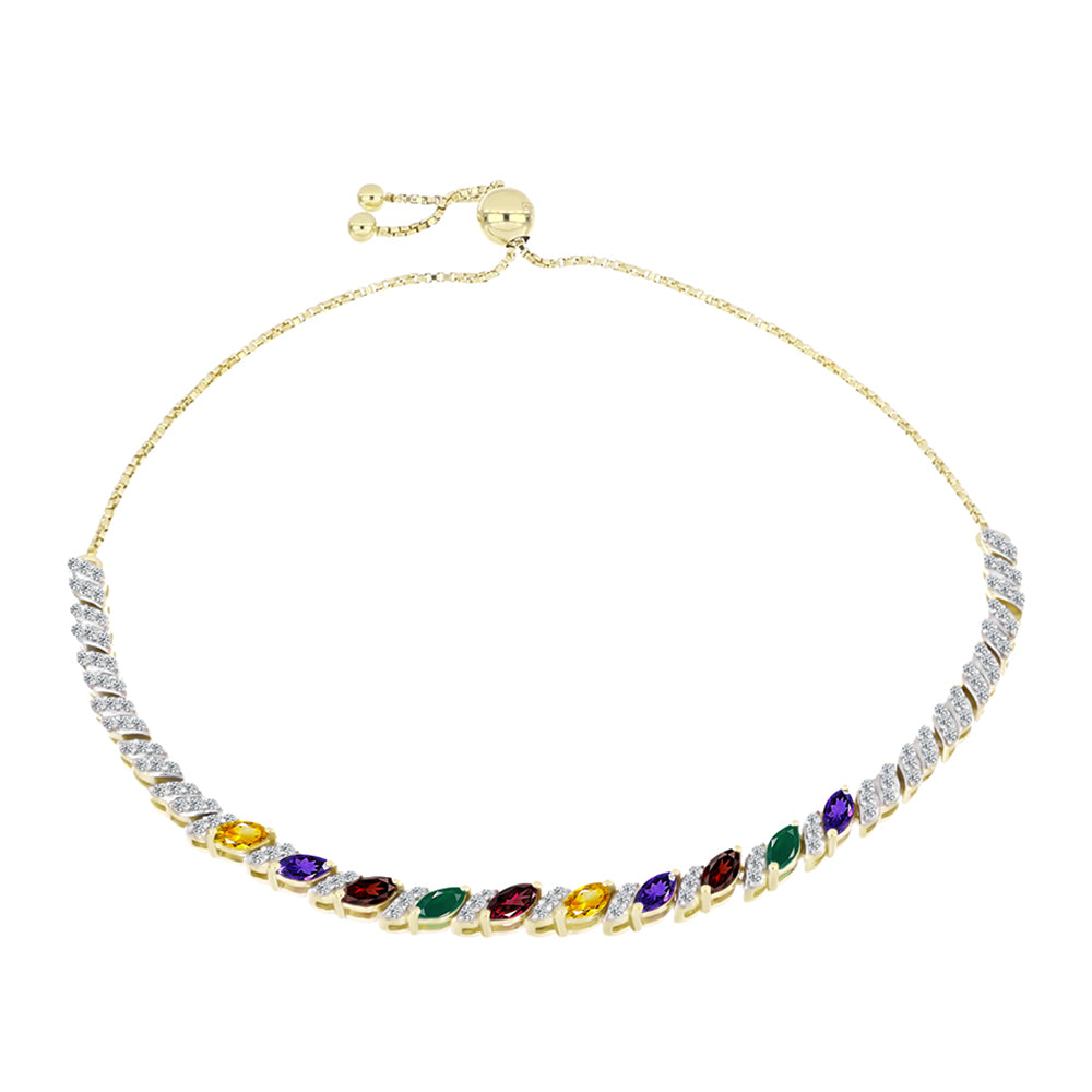 Pulsera de Plata Bañada en Oro con Amatista de Marruecos y Citrino de los Montes Urales