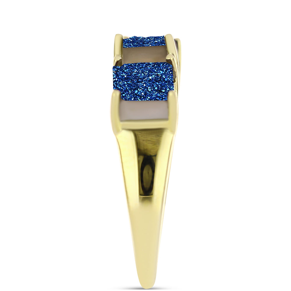 Anillo de Plata Bañada en Oro con Drusa Azul y Topacio Blanco 4 