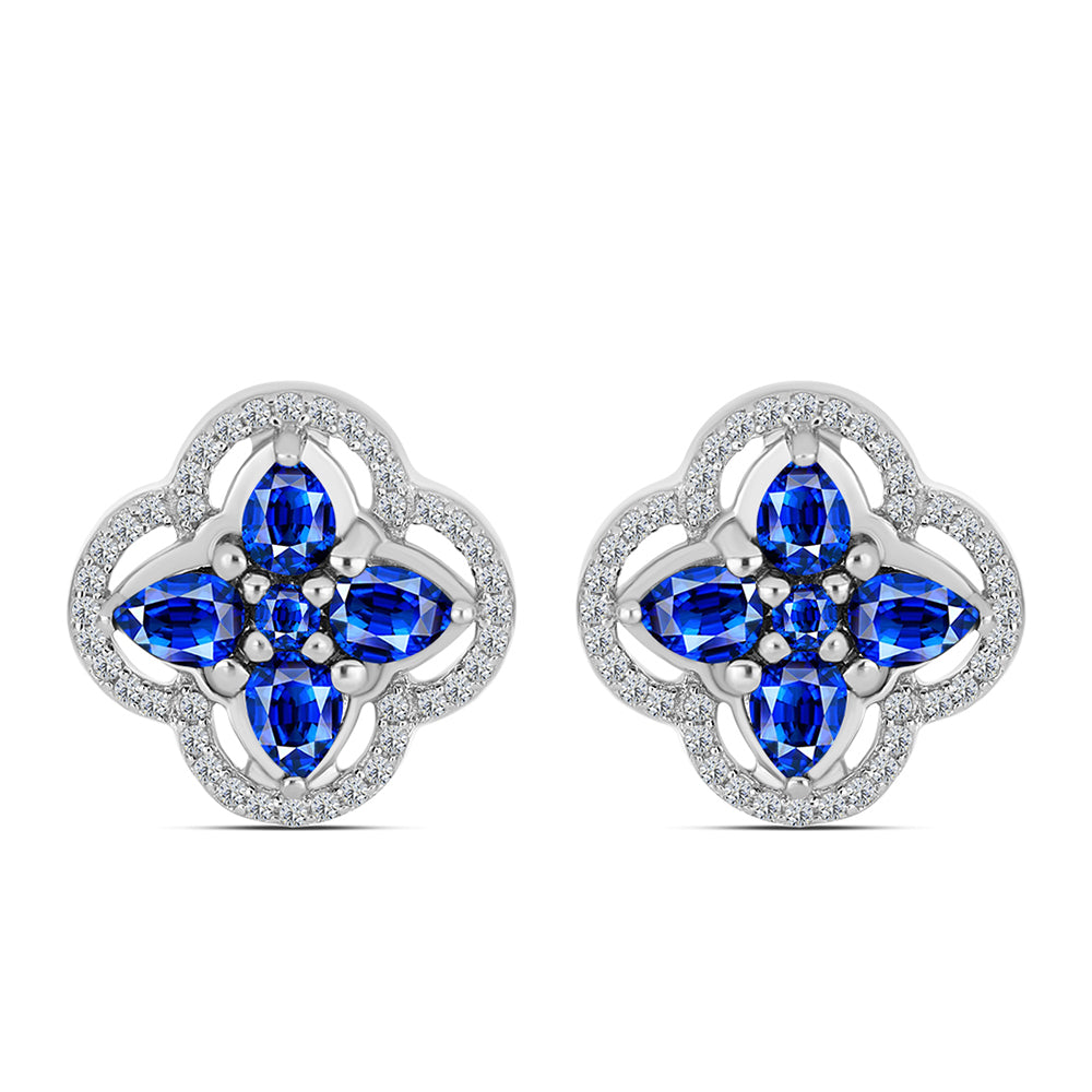 Pendientes de Plata con Zafiro Azul Australiano y Topacio Blanco 1 