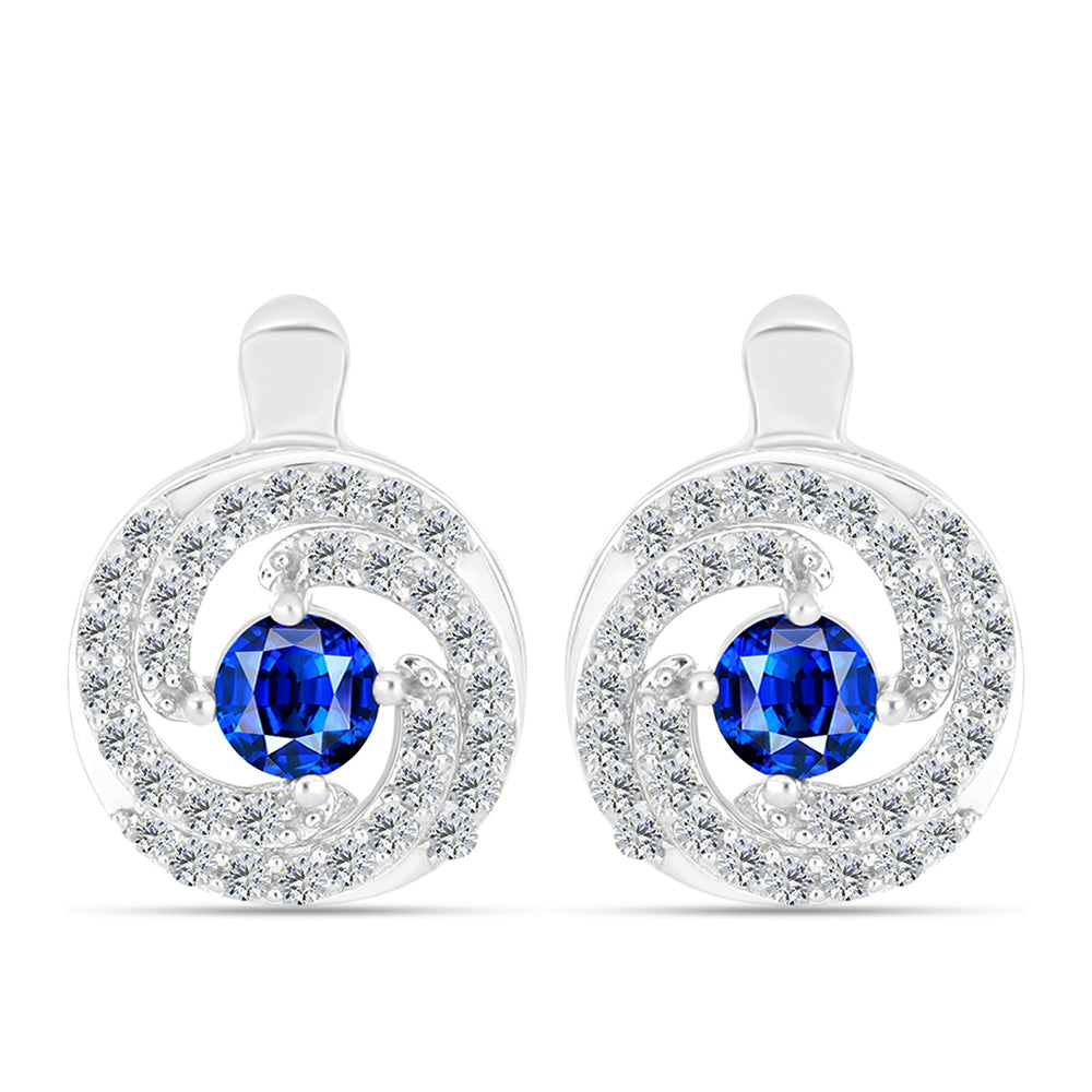 Pendientes de Plata con Zafiro Azul Australiano y Topacio Blanco 1 