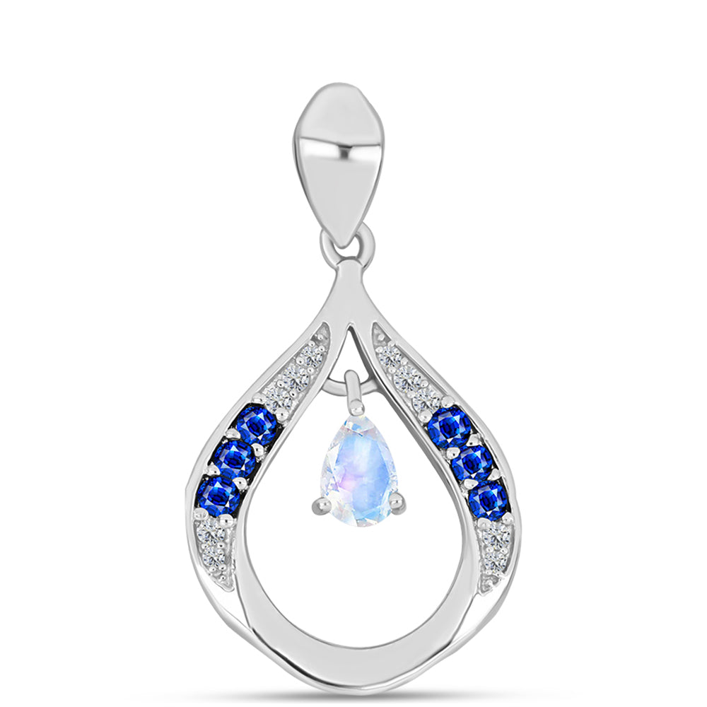 Colgante de Plata con Zafiro Azul Australiano y Piedra Lunar Arco Iris 1 