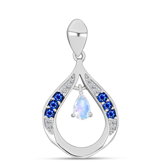 Colgante de Plata con Zafiro Azul Australiano y Piedra Lunar Arco Iris